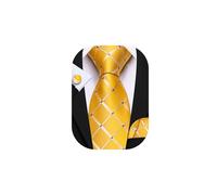 Barry.Wang Men's Lemon Plaid Tie 63" Extra Long Necktie Silk Pocket Square Cufflinks Set Wedding Formal