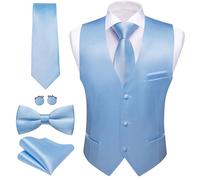 Barry.Wang Mens Light Blue Formal Suit Waistcoat Vest Tie Bow Tie Set