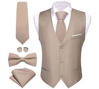 Barry.Wang Men's Light Khaki Suit Waistcoat Formal/Leisure V-neck Vest Tie Bowtie Set for Tuxedo