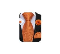 Barry.Wang Mens Orange Tie Set for Wedding Silk Paisley Necktie Pocket Square Cufflinks and Lapel Pin Brooch Set