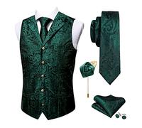 Barry.Wang Mens Paisley Formal Silk Jacquard Suit Vest Tailored Collar Waistcoat Tie Clip Set 5PCS Wedding Party Tuxedo, Dark Green, XX-L