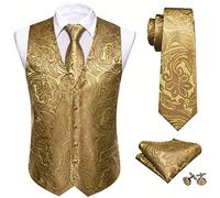 Barry.Wang Mens Paisley Gold Waistcoat Flower Jacquard Silk Formal Vest Set for Party Tuxedo