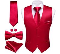 Barry.Wang Mens Paisley Jacquard Silk Formal Vest Set of 5 | V Neck, Paisley Floral Jacquard Waistcoat, Tie, Handkerchief, Clip On Cufflinks, 2 Pockets, Wedding
