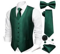 Barry.Wang Men's Paisley Jacquard Silk V-Neck Waistcoat 7PCS Suit Set - Formal Vest with Tie Bowtie Pocket Square for Wedding Business