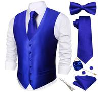 Barry.Wang Men's Paisley Jacquard Silk V-Neck Waistcoat 7PCS Suit Set - Formal Vest with Tie Bowtie Pocket Square for Wedding Business