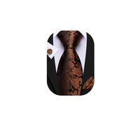 Barry.Wang Men's Paisley Tie Brown Silk Necktie Pocket Square Cufflinks Set Wedding Christmas