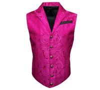 Barry.Wang Mens Paisley Victorian Suit Vest Formal/Leisure Tailored Collar Silm Fit Steampunk Gothic Tuxedo Waistcoat, Hot Pink, Medium