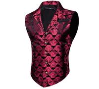 Barry.Wang Mens Paisley Victorian Suit Vest Formal/Leisure Tailored Collar Silm Fit Steampunk Gothic Tuxedo Waistcoat, Pink, Small