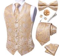 Barry.Wang Men's Paisley Waistcoat Formal Suit Vests Tie Bowtie Set 8PCS | Jacquard Vests Necktie Set,Business/Casual Waistcoat,with Pocket Square Cufflinks Lapel Pin,V-neck,Wedding,Party,Tuxedo Vest