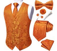 Barry.Wang Men's Paisley Waistcoat Formal Suit Vests Tie Bowtie Set 8PCS | Jacquard Vests Necktie Set,Business/Casual Waistcoat,with Pocket Square Cufflinks Lapel Pin,V-neck,Wedding,Party,Tuxedo Vest