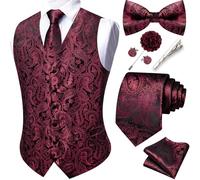 Barry.Wang Men's Paisley Waistcoat Formal Suit Vests Tie Bowtie Set 8PCS | Jacquard Vests Necktie Set,Business/Casual Waistcoat,with Pocket Square Cufflinks Lapel Pin,V-neck,Wedding,Party,Tuxedo Vest