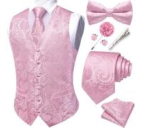 Barry.Wang Men's Paisley Waistcoat Formal Suit Vests Tie Bowtie Set 8PCS | Jacquard Vests Necktie Set,Business/Casual Waistcoat,with Pocket Square Cufflinks Lapel Pin,V-neck,Wedding,Party,Tuxedo Vest