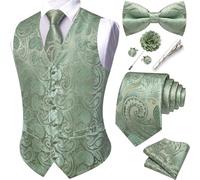 Barry.Wang Men's Paisley Waistcoat Formal Suit Vests Tie Bowtie Set 8PCS | Jacquard Vests Necktie Set,Business/Casual Waistcoat,with Pocket Square Cufflinks Lapel Pin,V-neck,Wedding,Party,Tuxedo Vest
