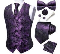 Barry.Wang Men's Paisley Waistcoat Formal Suit Vests Tie Bowtie Set 8PCS | Jacquard Vests Necktie Set,Business/Casual Waistcoat,with Pocket Square Cufflinks Lapel Pin,V-neck,Wedding,Party,Tuxedo Vest