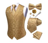 Barry.Wang Men's Paisley Waistcoat Tie Bowtie Set Formal Suit Vests 7PCS | V-Neck Jacquard Waistcoat,Silk Business/Casual Vest,Tie Clips Handkerchief Cufflinks Lapel Pin,6 Buttons,Wedding,Party,Tuxedo
