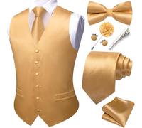 Barry.Wang Men's Paisley Waistcoat Tie Bowtie Set Formal Suit Vests 7PCS | V-Neck Jacquard Waistcoat,Silk Business/Casual Vest,Tie Clips Handkerchief Cufflinks Lapel Pin,6 Buttons,Wedding,Party,Tuxedo