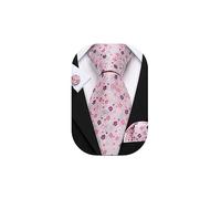 Barry.Wang Mens Pink Floral Ties Wedding Pocket Square Cufflinks Set Silk Woven Christmas Necktie