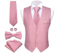 Barry.Wang Mens Pink Formal Suit Waistcoat V-neck Slim Fit Casual Vest Tie Bowtie Set for Prom