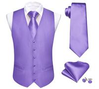 Barry.Wang Mens Purple Waistcoat Business Formal V-neck Solid Color Suit Vest Set Prom