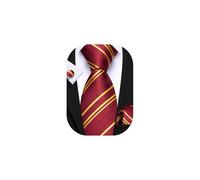 Barry.Wang Men's Red and Yellow Tie Silk Striped Necktie Set Funny Handkerchief Cufflinks Party Wedding