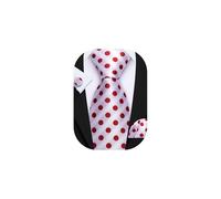 Barry.Wang Men's Red White Tie Silk Polka Dot Necktie Solid Handkerchief Cufflinks Set Woven Formal Wedding Business Party