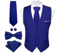 Barry.Wang Men's Royal Blue Suit Waistcoat Formal/Casual V-neck Slim Fit Vest Tie Bowtie Set for Wedding