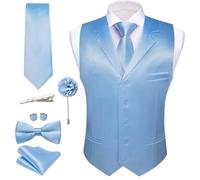 Barry.Wang Mens Satin Formal Suit Vest Tie Bowtie Set 8PC Lapel Collar Casual Slim Fit Waistcoat Wedding Party Tuxedo, Sky Blue, Medium