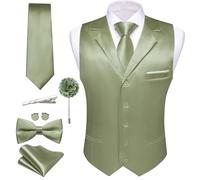 Barry.Wang Mens Satin Formal Suit Vest Tie Bowtie Set 8PC Lapel Collar Casual Slim Fit Waistcoat Wedding Party Tuxedo, Sage Green, Medium
