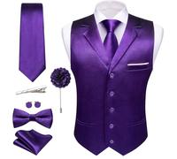 Barry.Wang Mens Satin Formal Suit Vest Tie Bowtie Set 8PC Lapel Collar Casual Slim Fit Waistcoat Wedding Party Tuxedo, Dark Purple, M
