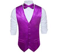Barry.Wang Mens Sequin Shiny Dark Purple Waistcoat Bowtie Set Sparkly Casual Suit Vest Festival Disco Party Prom
