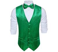 Barry.Wang Mens Sequin Shiny Green Waistcoat Bowtie Set Sparkly Casual Suit Vest Festival Disco Party Prom