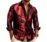 Barry.Wang Mens Shirts Silk Paisley Long Sleeve Dress Shirts Big and Tall Floral Shirt Men Wedding Party S-3XL Black Red