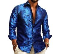Barry.Wang Mens Shirts Silk Paisley Long Sleeve Dress Shirts Big and Tall Floral Shirt Men Wedding Party S-3XL