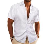 Barry.Wang Men's Silk Shirt Paisley Floral Short Sleeve Button Down Dress Shirts Formal Casual Wedding Party White Paisley