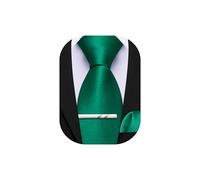 Barry.Wang Men's Solid Color Extra Long Tie and Pocket Square Tie Clip Set in Gift Box Satin Formal Necktie Wedding Gift, Hunter Green, Extra Long