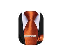 Barry.Wang Men's Solid Color Extra Long Tie and Pocket Square Tie Clip Set in Gift Box Satin Formal Necktie Wedding Gift, Burnt Orange, Extra Long