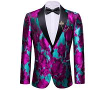 Barry.Wang Men's Suit Bowtie Set Paisley Luxury Embroidery Blazer Jacket Single-Breasted Wedding Business Coat Red Green