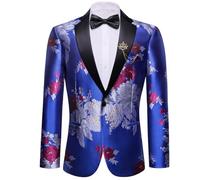 Barry.Wang Men's Suit Bowtie Set Paisley Luxury Embroidery Blazer Jacket Single-Breasted Wedding Business Coat Blue Silver