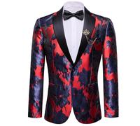 Barry.Wang Men's Suit Bowtie Set Paisley Luxury Embroidery Blazer Jacket Single-Breasted Wedding Business Coat Blue Red