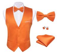 Barry.Wang Mens Suit Vest Bow Tie Set 4PCS Formal V-neck Slim Fit Casual Solid Color Waistcoat Wedding Party Tuxedo, Orange, Large