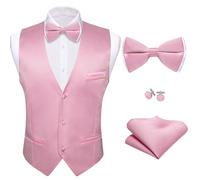Barry.Wang Mens Suit Vest Bow Tie Set 4PCS Formal V-neck Slim Fit Casual Solid Color Waistcoat Wedding Party Tuxedo, A-02-light Pink, Large