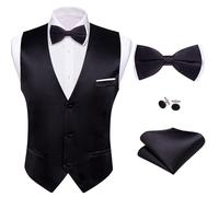 Barry.Wang Mens Suit Vest Bow Tie Set 4PCS Formal V-neck Slim Fit Casual Solid Color Waistcoat Wedding Party Tuxedo, Black, Large