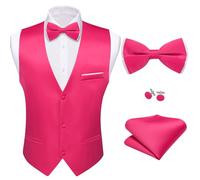 Barry.Wang Mens Suit Vest Formal Business V-neck Slim Fit Casual Solid Color Waistcoat Bowtie Set for Wedding Party Tuxedo, A-04-hot Pink, XX-L
