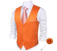 Barry.Wang Men's Suit Vests Brooch Set Business/Leisure Dress Vest V-neck 2 Pockets Wedding Party Tuxedo Waistcoat 2PCS