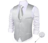 Barry.Wang Men's Suit Vests Brooch Set Business/Leisure Dress Vest V-neck 2 Pockets Wedding Party Tuxedo Waistcoat 2PCS