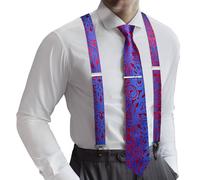 Barry.Wang Mens Suspenders Ties Set X Type Braces&Necktie Tie-Clip Paisley Formal Wedding Party Prom