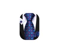 Barry.Wang Mens Tie Silk Blue Necktie Animal Print Pocket Square Cufflinks Set Wedding Business