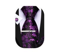 Barry.Wang Mens Ties Set Floral Necktie Pocket Square Cufflinks Clip Classic Mens Silk Ties 4PCS Set for Wedding Party Business