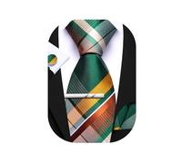 Barry.Wang Mens Ties Set Silk Striped Plaid Necktie Pocket Square Cufflinks Clip 4PCS Set Wedding Business Necktie for Formal