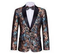 Barry.Wang Men's Tuxedo Blazer Luxury Paisley Embroidery Casual Jacket Lapel One Button Wedding Business Coat
